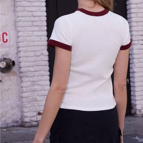 😀😀😃John Galt Brandy Melville Hailie 14 Ringer shirt. White and Burgundy - Picture 3 of 9